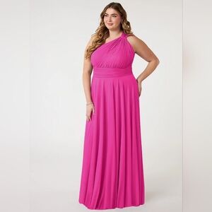 Azazie, Charlize, A-Line, One Shoulder, Floor Length Dress, 30W, Fuscia